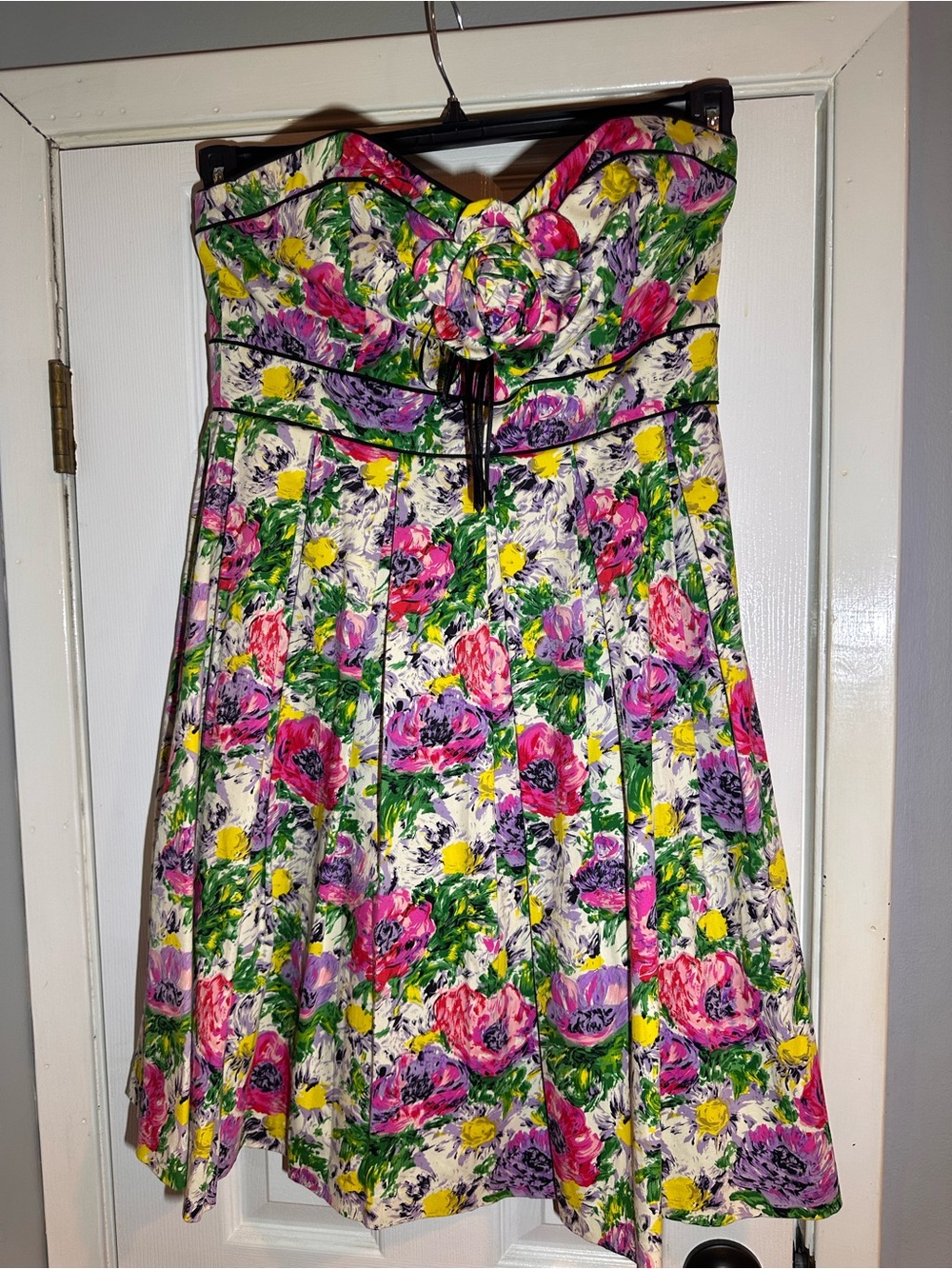 London Times Strapless Floral Fit & Flare Dress Size 16 Watercolor Garden Party